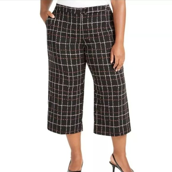 Alfani Womens Plus Plaid Belt Culottes Pants 18W - Picture 1 of 6